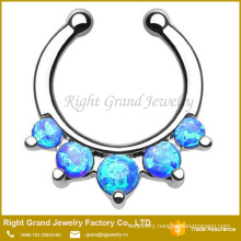 Prong Set Synthetic Opal Stainless Steel Non Piercing Hanger Septum Jewelry